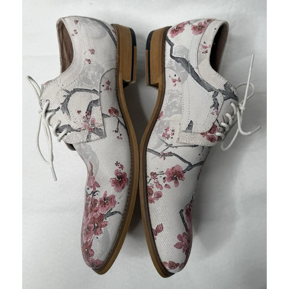 Stacy Adams Men's 9M Dandy White Floral Cherry Blossom Oxford Rockabilly Dance